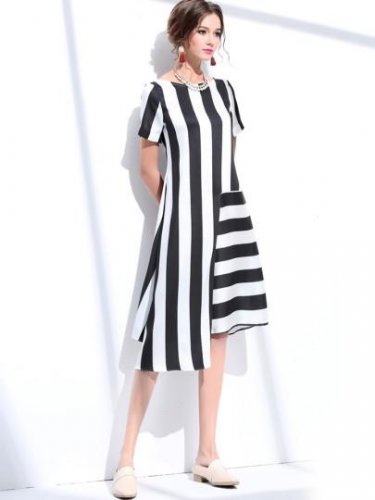 Nautical Stripe Color Block Asymmetrical Women\'s Maxi Dress