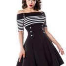 Black Slash Neck Striped Women\'s Day Dress