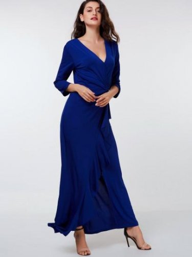 Blue Split Falbala Women\'s Maxi Dress