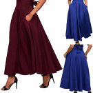 Women High Waist Pleated A Line Long Skirt Front Slit Belted Maxi Skirt