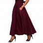 Women High Waist Pleated A Line Long Skirt Front Slit Belted Maxi Skirt