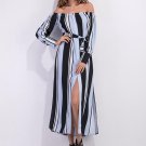 Slash Neck Striped Women\'s Maxi Dress
