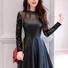 Black Pu Patchwork Women\'s Day Dress