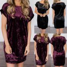 Womens Short Sleeve Party Dress Ladies Velvet Mini Dress