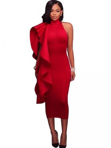 Red Falbala Back Zipper Women\'s Sheath Dress