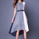 Stripe Color Block Asymmetrical Women\'s Maxi Dress