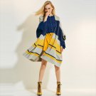 Young17 Autumn Sweater Women 2018 Blue Knitted Cape Color Block Knitwear Fall Stripe Wrap Swing Shaw