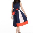 Round Neck Sleeveless Color Block A-Line Women\'s Day Dress
