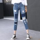 Jeans Women 2017 Street Style Color Block Ripped Denim For Girls Ankle-length Pants Mid Waist Casual