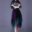 2017 Summer Fashion Women Dashing Block Color Mesh Skirt Ladies Kingly Elegant Asymmetrical Elastic 