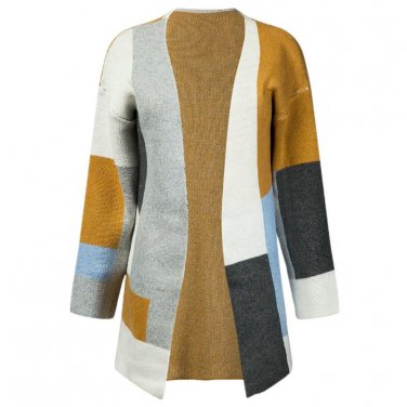 Polychrome Contrast Color Block Longline Cardigan Women Pockets Side Long Sleeve 2017 AutumnWinter W