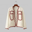 Autumn Fashion Women Vintage European Twist Block Color Knit Sweater Cardigan Character Striped Embr