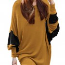 Allegra K Women Color Block Batwing Loose Tunic Top Green /L (Us 14)