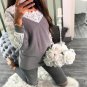 Free shipping color block casual t-shirt v-neck hollow out lace splicing long sleeve women fashion t