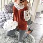 Free shipping color block casual t-shirt v-neck hollow out lace splicing long sleeve women fashion t