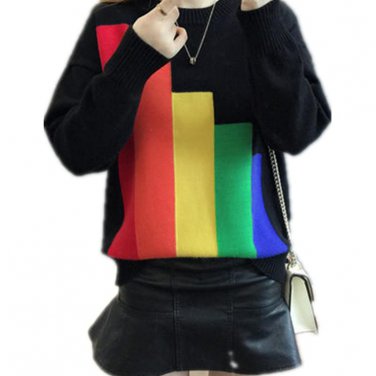 color block Sweater Kawaii Pullover coloful Female Jumper Women\'s Clothing Japan Korean Style rainb