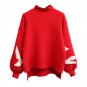 lantern sleeve red jumper vintage sweater Women\'s Clothing color block pullover female knitwear kni