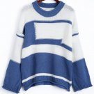 Autumn  New Women O Neck Long Sleeve  Knit Pullover Casual Loose Drop Shoulder Color Block Sweater