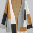 Polychrome Contrast Color Block Longline Cardigan Casual Loose Long Sleeve Side Pocket Thick Open Fr