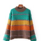 Glitter Seam Block Striped Sweater Striped Mock Neck Sweater Autumn High Collar Knitwear Sweater New