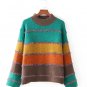Glitter Seam Block Striped Sweater Striped Mock Neck Sweater Autumn High Collar Knitwear Sweater New