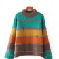 Glitter Seam Block Striped Sweater Striped Mock Neck Sweater Autumn High Collar Knitwear Sweater New