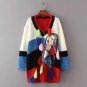 Autumn Women Color Block Sweater Long Sleeve V Neck character Knitted Pullover Fashion Tassel Jumper