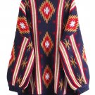 Women Fall New Color Block Geo Pattern Long Sleeve Knit Sweater Casual Lantern Sleeve O-neck Print S