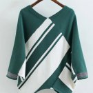 Sweater New Women Color Block Asymmetric Hem Pullovers Casual V Neck Knitwear Work Plain Tops