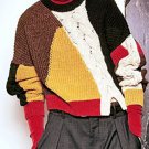 Women New Color Block Cable Long Sleeve Chunky Knit Sweater Casual Split O-neck Lantern Sleeve Sweat