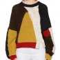 Women New Color Block Cable Long Sleeve Chunky Knit Sweater Casual Split O-neck Lantern Sleeve Sweat
