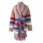 Cape Tassel Lapel Wool Coat Jacket Color Block Striped Knit Jumper Runway Poncho Cardigan Sweater Wo