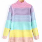 Mock Neck Color Block Tunic Sweater Fashion High Collor Sweater Cute Long Sleeve Stripe Sweater Casu
