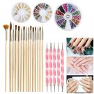 ETEREAUTY Nail Art Kit 15pcs Gold Wooden Nail Art Brush 12 Colors Nail Rhinestones 5pcs Pink Dotting