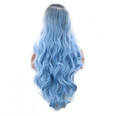 Colorful Long Wave Curly Black Ombre Blue Cosplay Wig Lolita Style Anime Cosplay Wigs