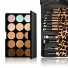 15 Colors Contour Face Cream Makeup Concealer Palette with 12pcs Leopard Brushes