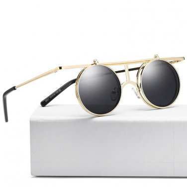 Flip up Steampunk Sunglasses Men Polarized Gafas sol Polarizadas UV400 Men Retro Designer Round Glas