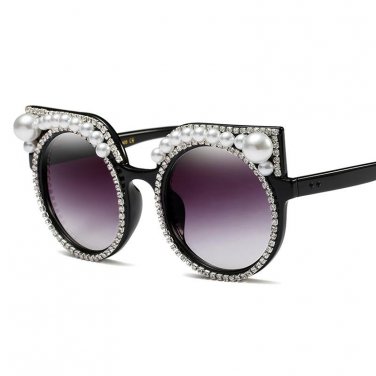 Female Rhinestone Oversized Hand Made Sun Glasses Brand Designer Luxury Women Ladies Elegant Cosy Su