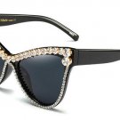 Crystal Decoration Oversize Women Cat Eye Sunglasses Brand Designer Fashion Zircon Black Glasses UV4