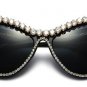 Crystal Decoration Oversize Women Cat Eye Sunglasses Brand Designer Fashion Zircon Black Glasses UV4