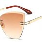 Classic Rimless Women Cat Eye Sunglasses Fashion Ladies Tea Gradient/Clear Lens Glasses UV400