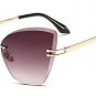 Classic Rimless Women Cat Eye Sunglasses Fashion Ladies Tea Gradient/Clear Lens Glasses UV400