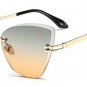 Classic Rimless Women Cat Eye Sunglasses Fashion Ladies Tea Gradient/Clear Lens Glasses UV400