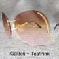 Unique Oversize Women Rimless Sunglasses Fashion Square Pink Lens Arc Shape Legs Eyewear