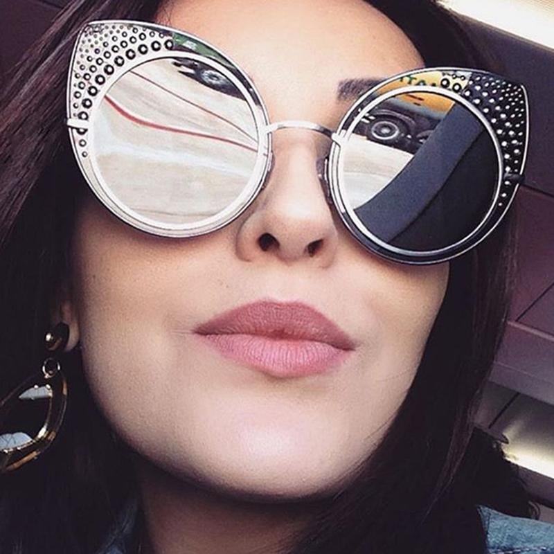 2017 Fashion Cat Eye Sunglasses Women Luxury Brand Designer Sun Glasses Ladies For Female Mirror Len