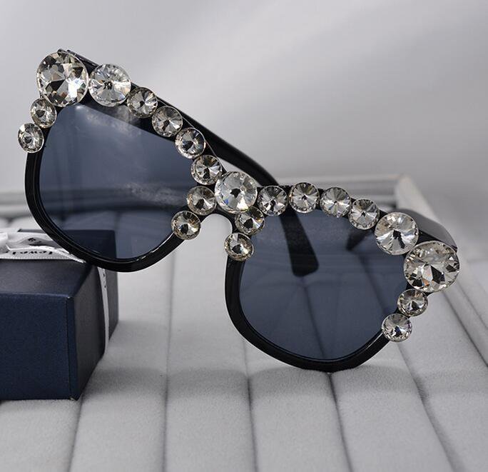 Fashion luxury shiny gem crystal inlaid sunglasses beach outdoor eyewear cat eye glasses accessories