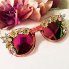 2017 New Fashion Baroque Crystal Flower Sunglasses Retro Metal flowers Sunglasses Summer Women Girls