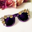 Fashion Baroque colorful Crystal Flower Sunglasses Retro Metal flowers Sunglasses Summer Women rhine
