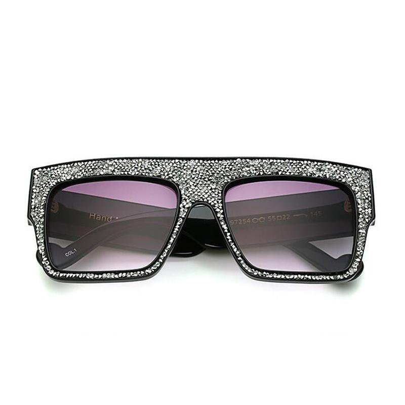 New Women Luxury Brand Design Crystal Cateye Sunglasses Mirror Retro Rhinestones Sun Glasses big Fem