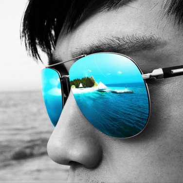UV400 Polarized Brand Designer Men Luxury Round Outdoor Sunglasses Oversized Metal Frame Flat Sun Gl